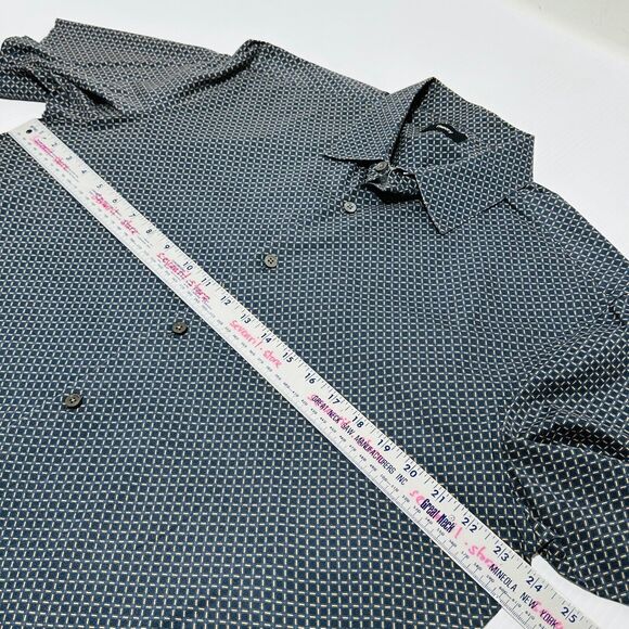 Theory Shirt Size L Navy Blue White Geometric Print Short Sleeve Button Up - Picture 5 of 7